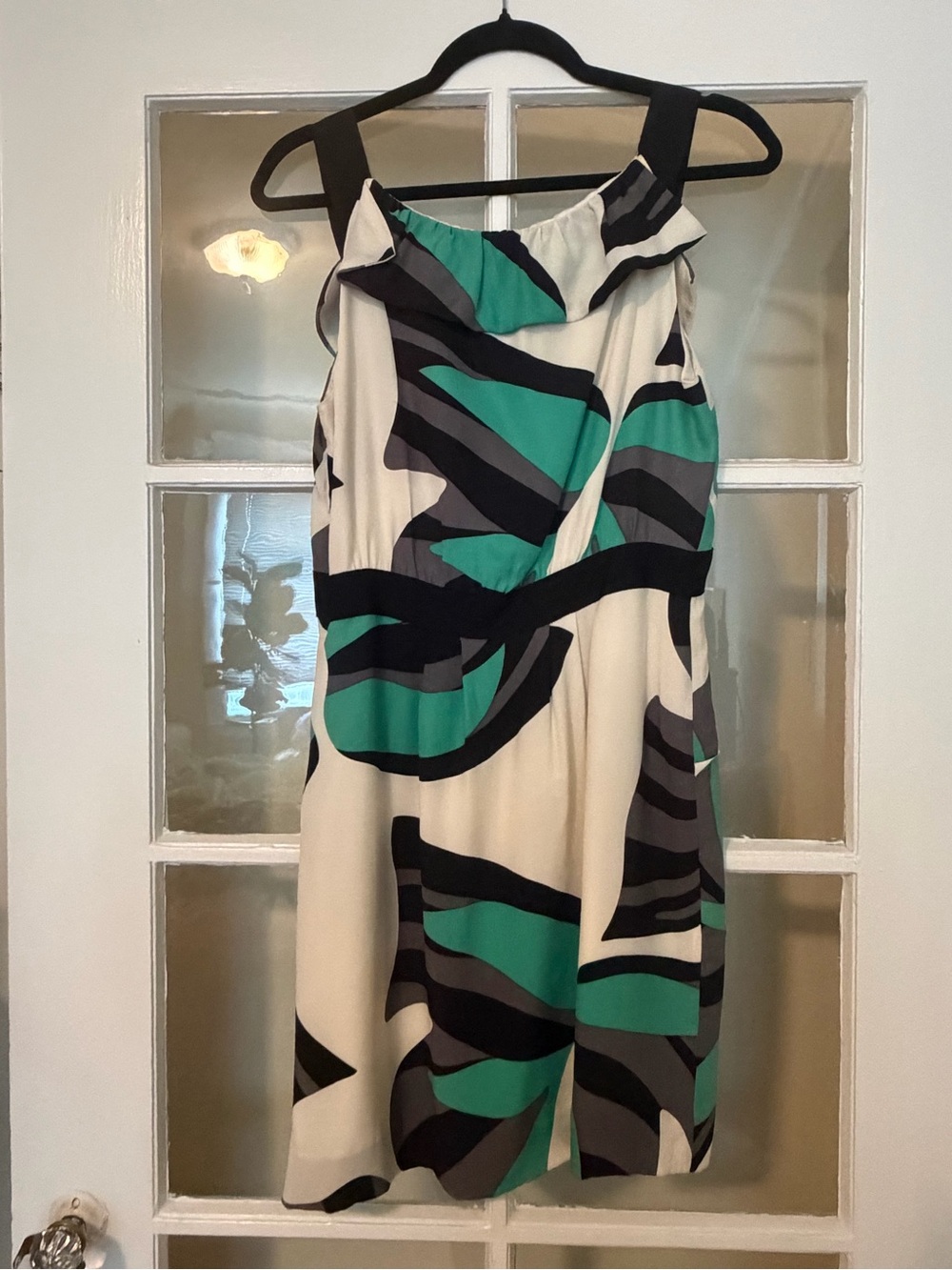 leifsdottir Cream Dress with Teal, Black and Gray Abstract Print With Pockets